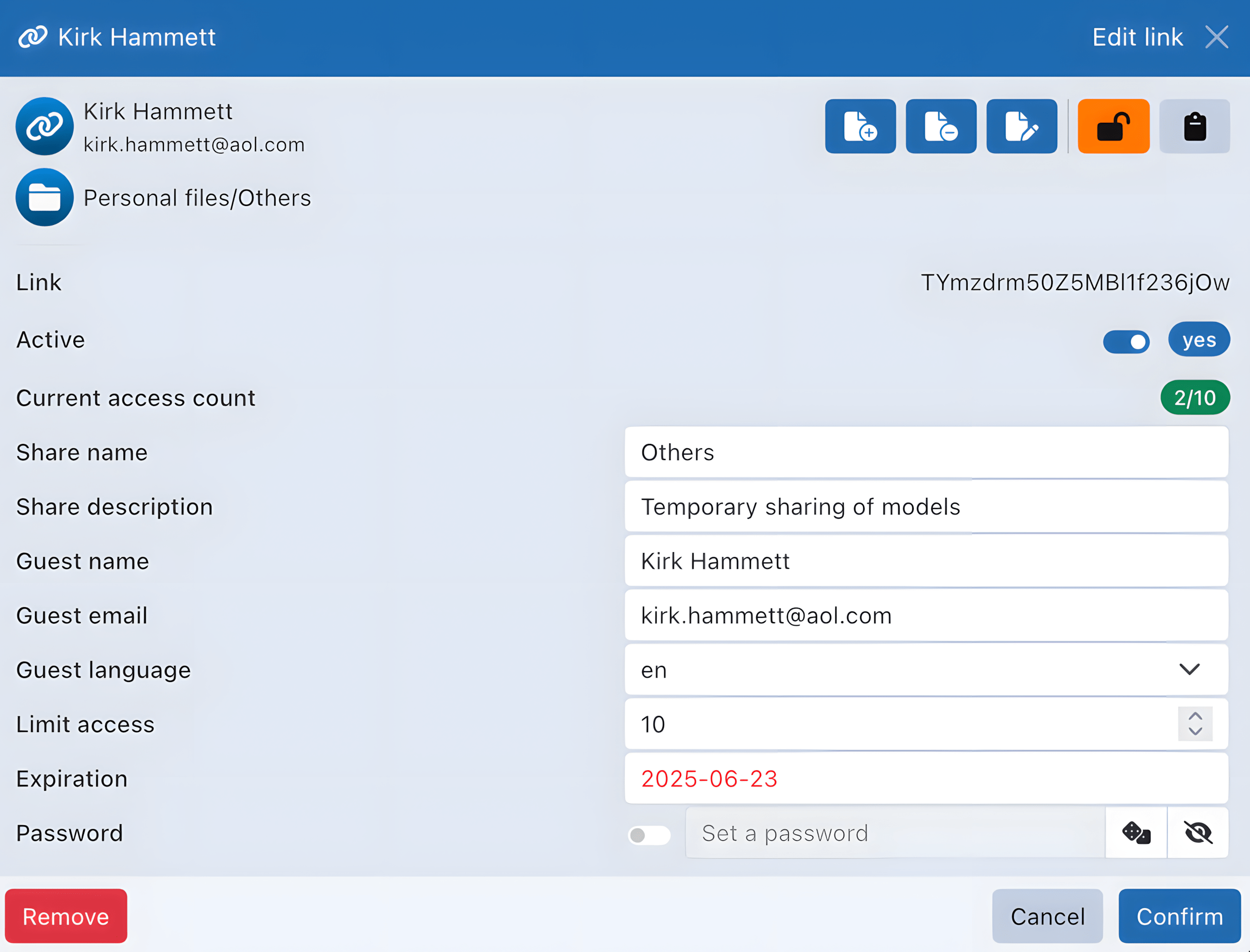 Paramètres lien link settings