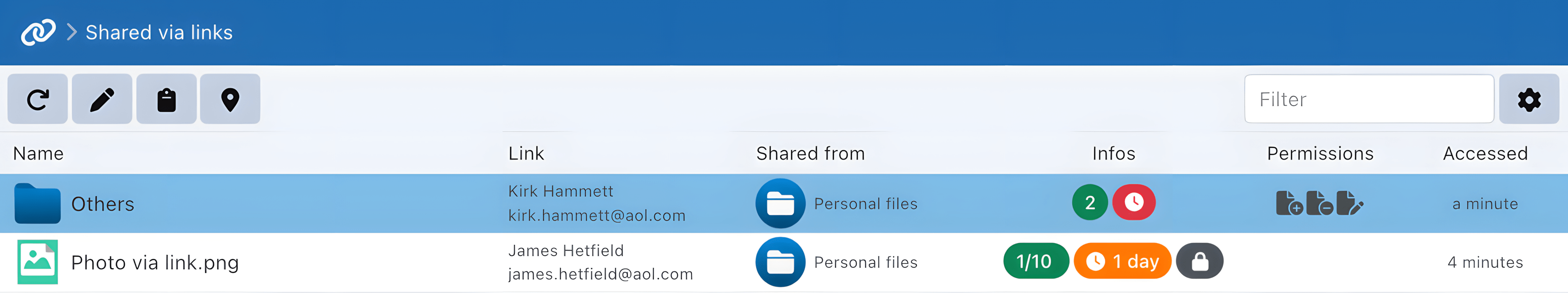 Partage via liens share via links