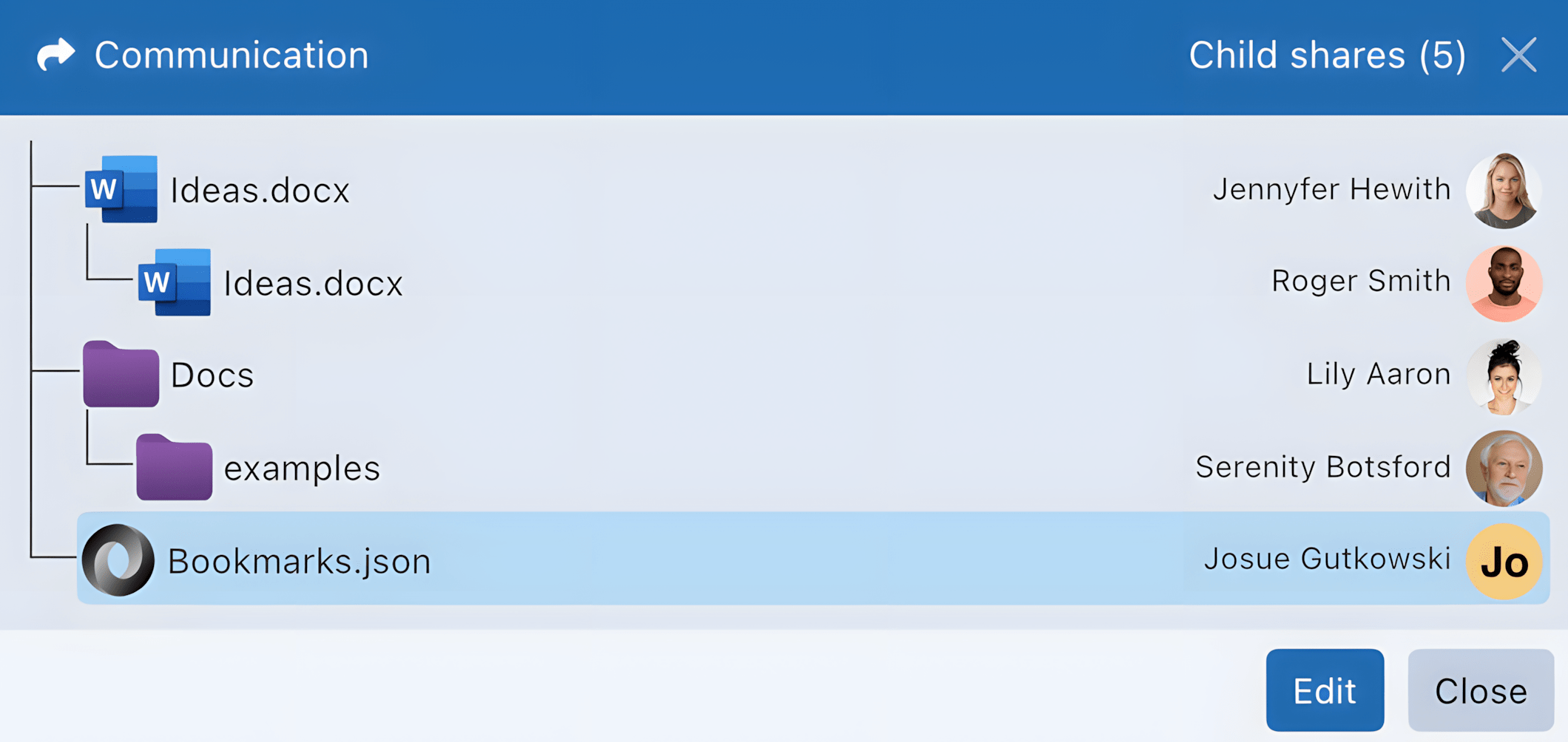 Gestion des partages share management